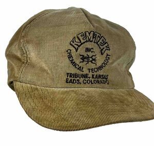 Vintage KEMTEK Chemical Tan Corduroy Hat Colorado Kansas Embroidered Cap RARE